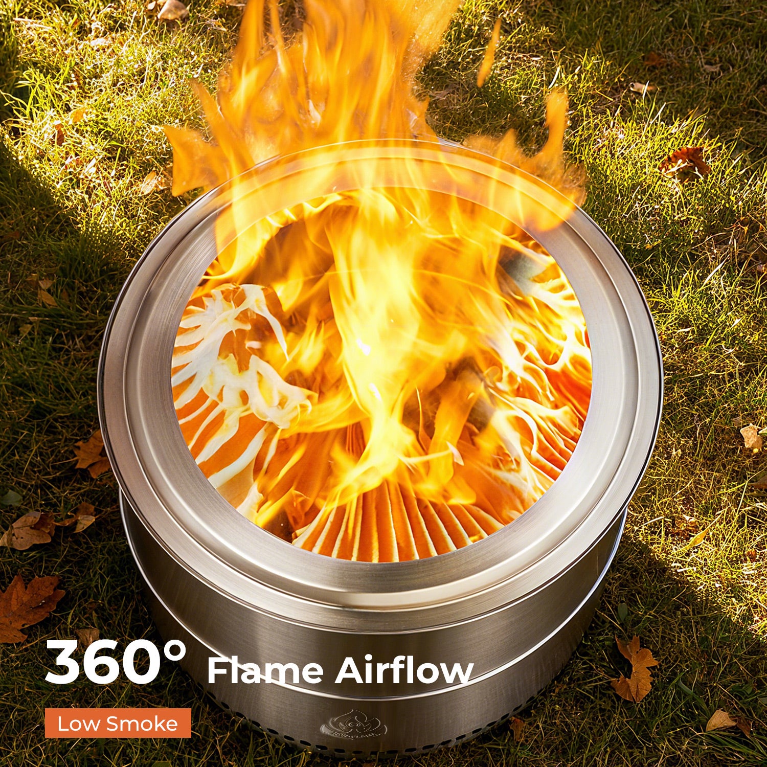 R.W.FLAME 19" Round Stainless SteelSmokeless Fire Pit with Detachable Ash Pan and Carry Bag