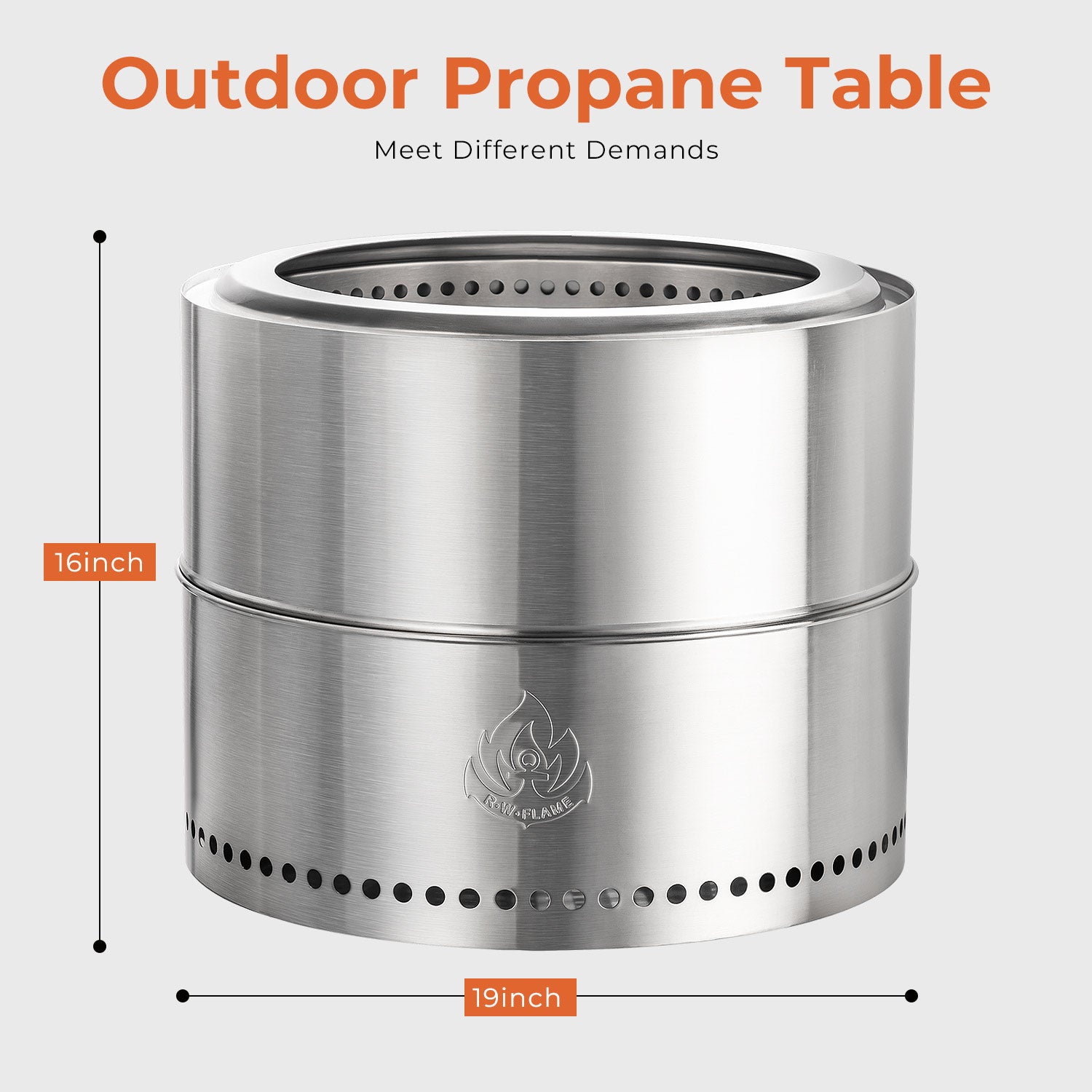 R.W.FLAME 19" Round Stainless SteelSmokeless Fire Pit with Detachable Ash Pan and Carry Bag