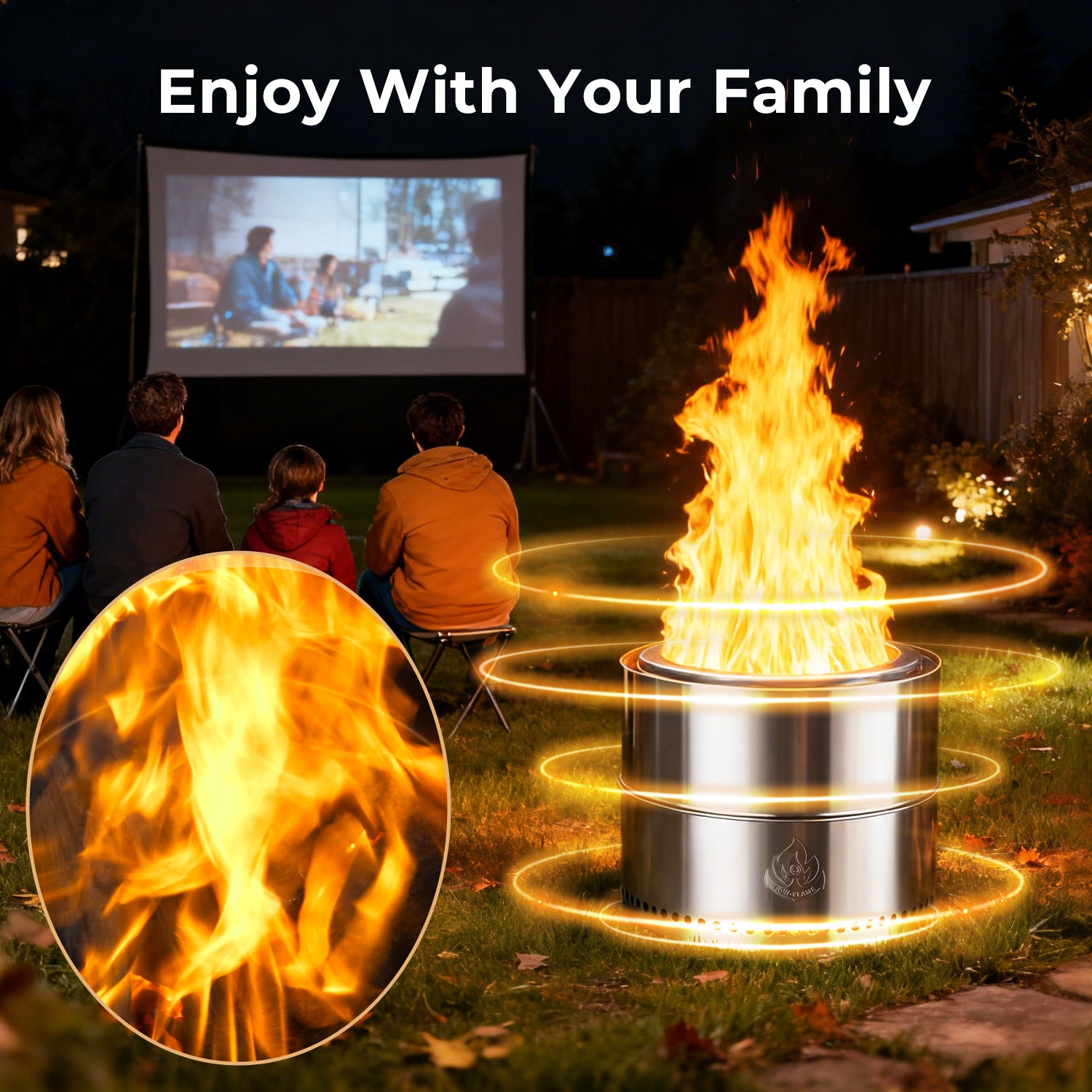 R.W.FLAME 19" Round Stainless SteelSmokeless Fire Pit with Detachable Ash Pan and Carry Bag