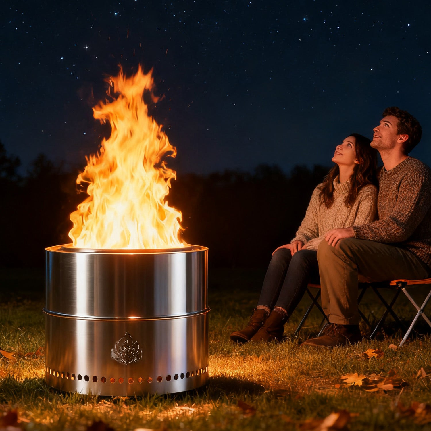 R.W.FLAME 19" Round Stainless SteelSmokeless Fire Pit with Detachable Ash Pan and Carry Bag