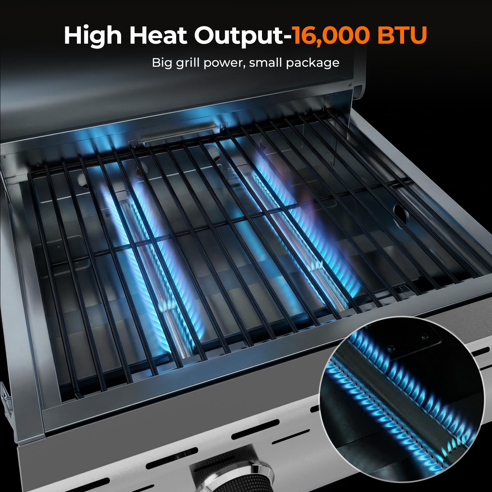 2-Burner Tabletop Propane Gas Grill Stainless Steel 16000 BTU with Foldable Legs