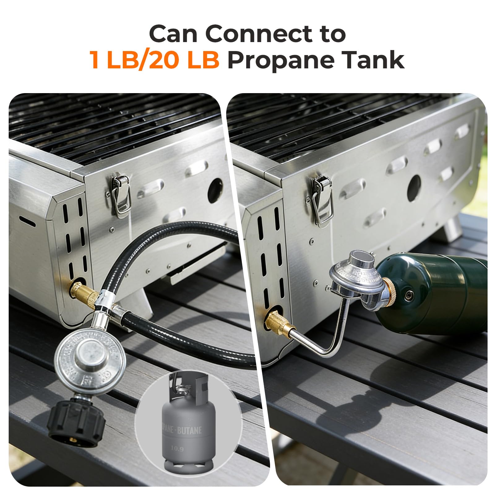 2-Burner Tabletop Propane Gas Grill Stainless Steel 16000 BTU with Foldable Legs