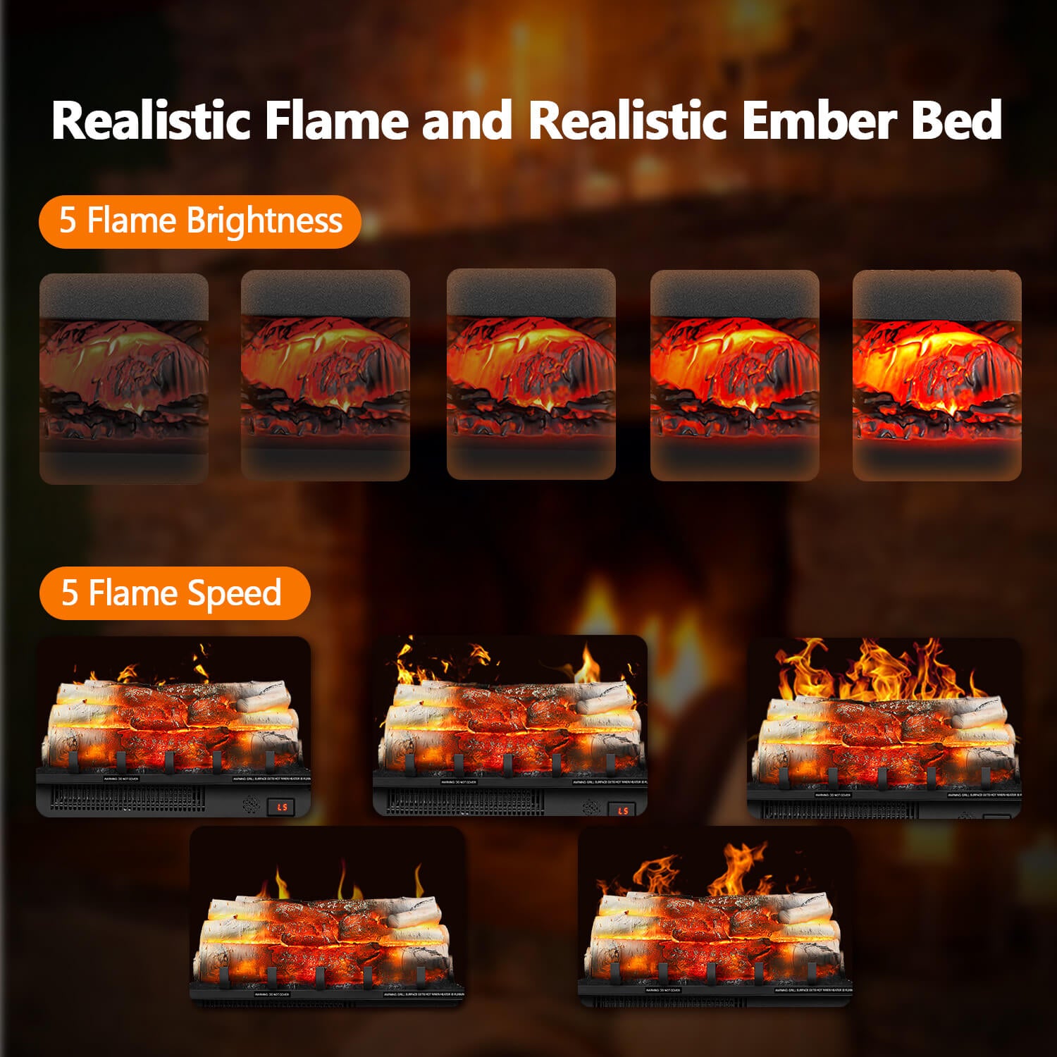 R.W.FLAME 20 Inch Electric Fireplace Log Heater with Crackling Sound and 5 Flame Brightness