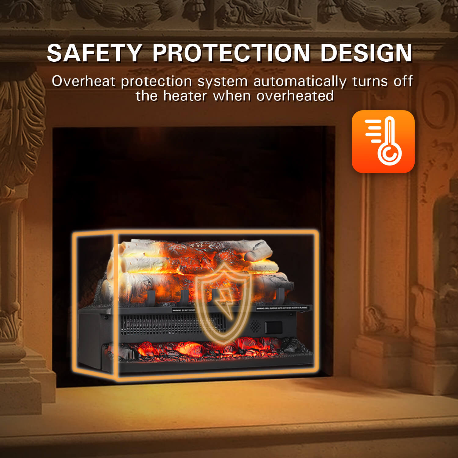 R.W.FLAME 20 Inch Electric Fireplace Log Heater with Crackling Sound and 5 Flame Brightness