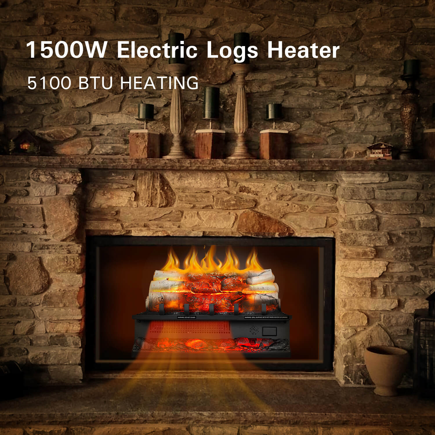 R.W.FLAME 20 Inch Electric Fireplace Log Heater with Crackling Sound and 5 Flame Brightness