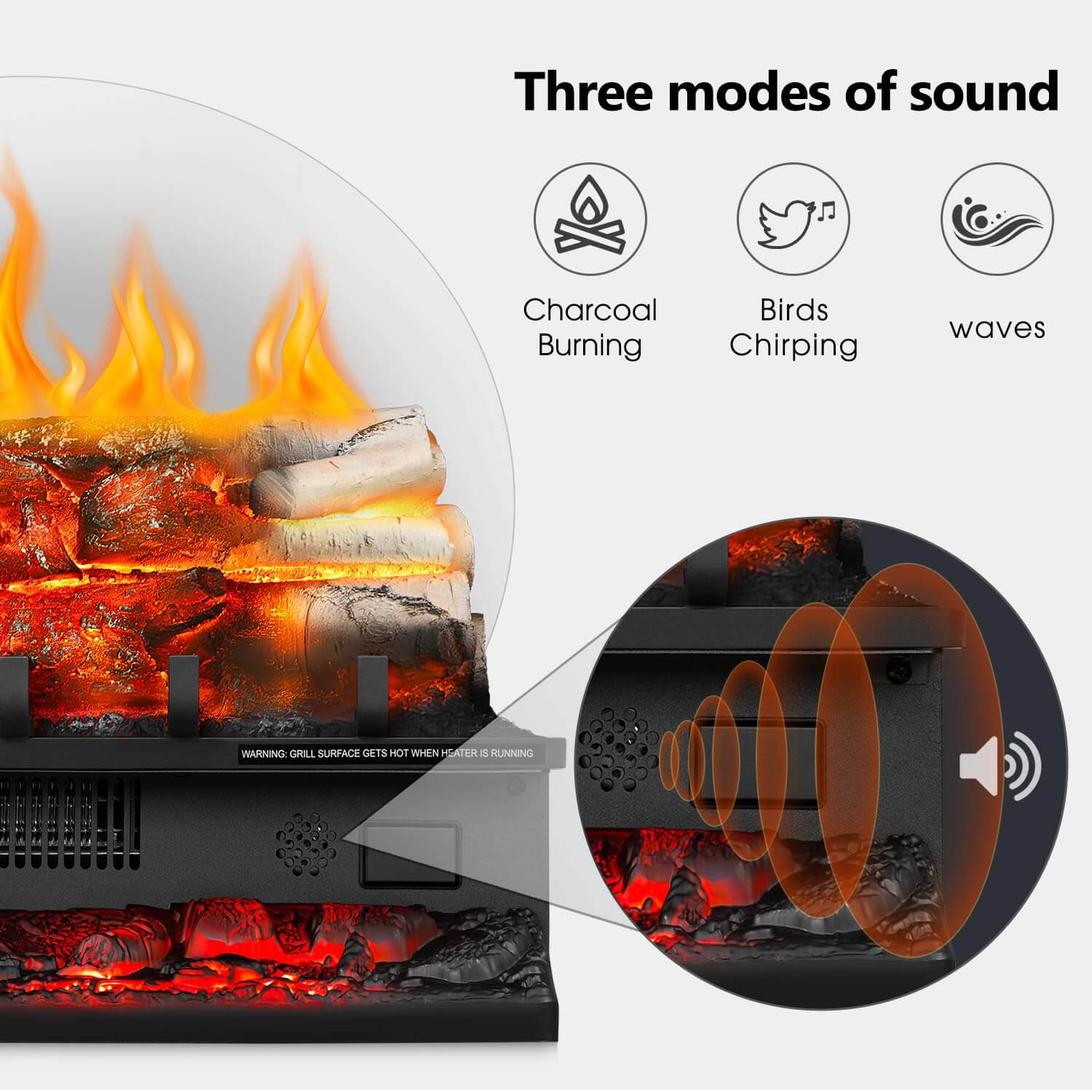 R.W.FLAME 20 Inch Electric Fireplace Log Heater with Crackling Sound and 5 Flame Brightness, 750W/1500W