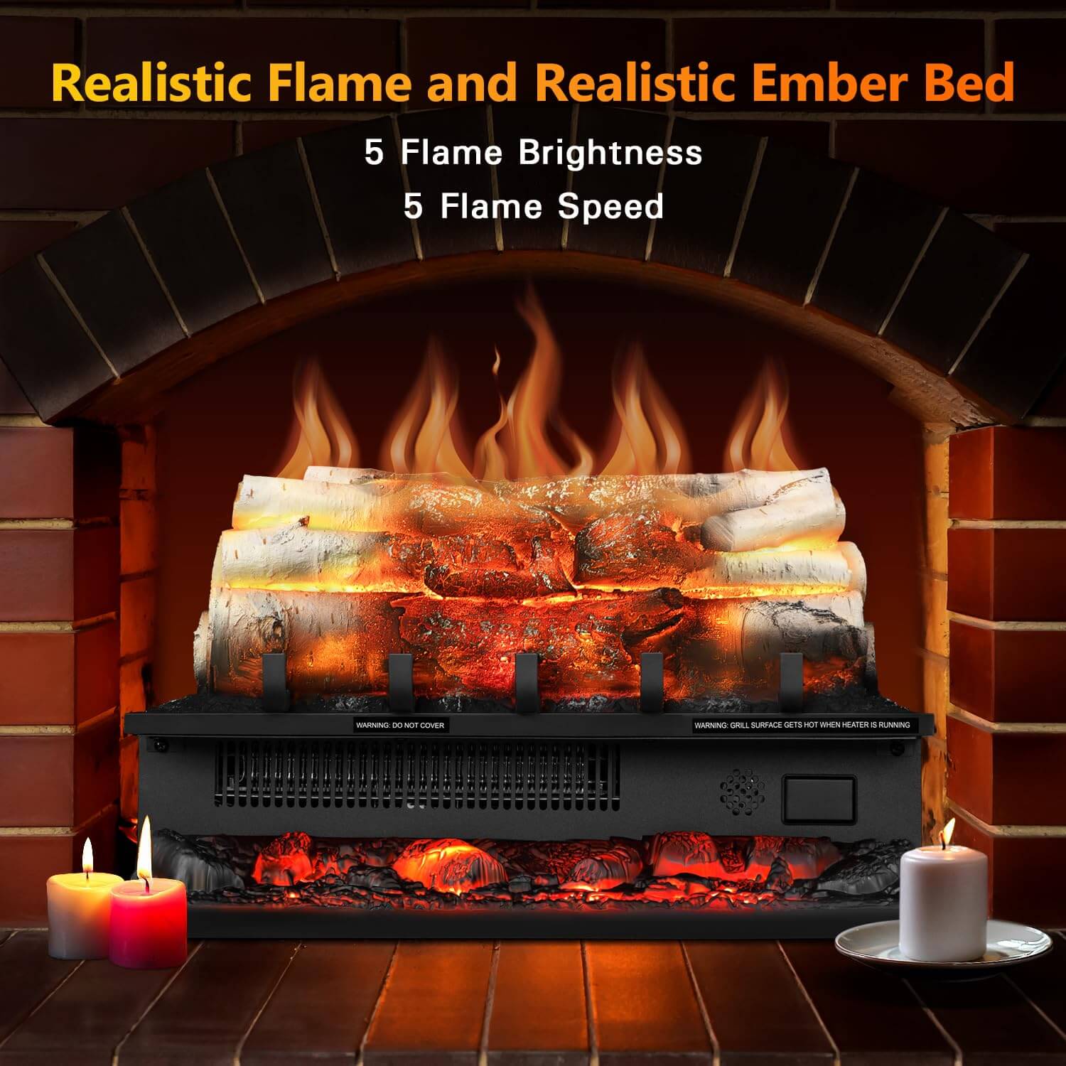 R.W.FLAME 20 Inch Electric Fireplace Log Heater with Crackling Sound and 5 Flame Brightness, 750W/1500W