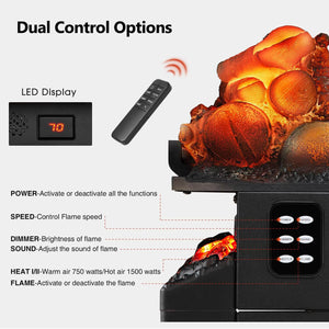R.W.FLAME 20 Inch Electric Fireplace Log Heater with Crackling Sound and 5 Flame Brightness, 750W/1500W
