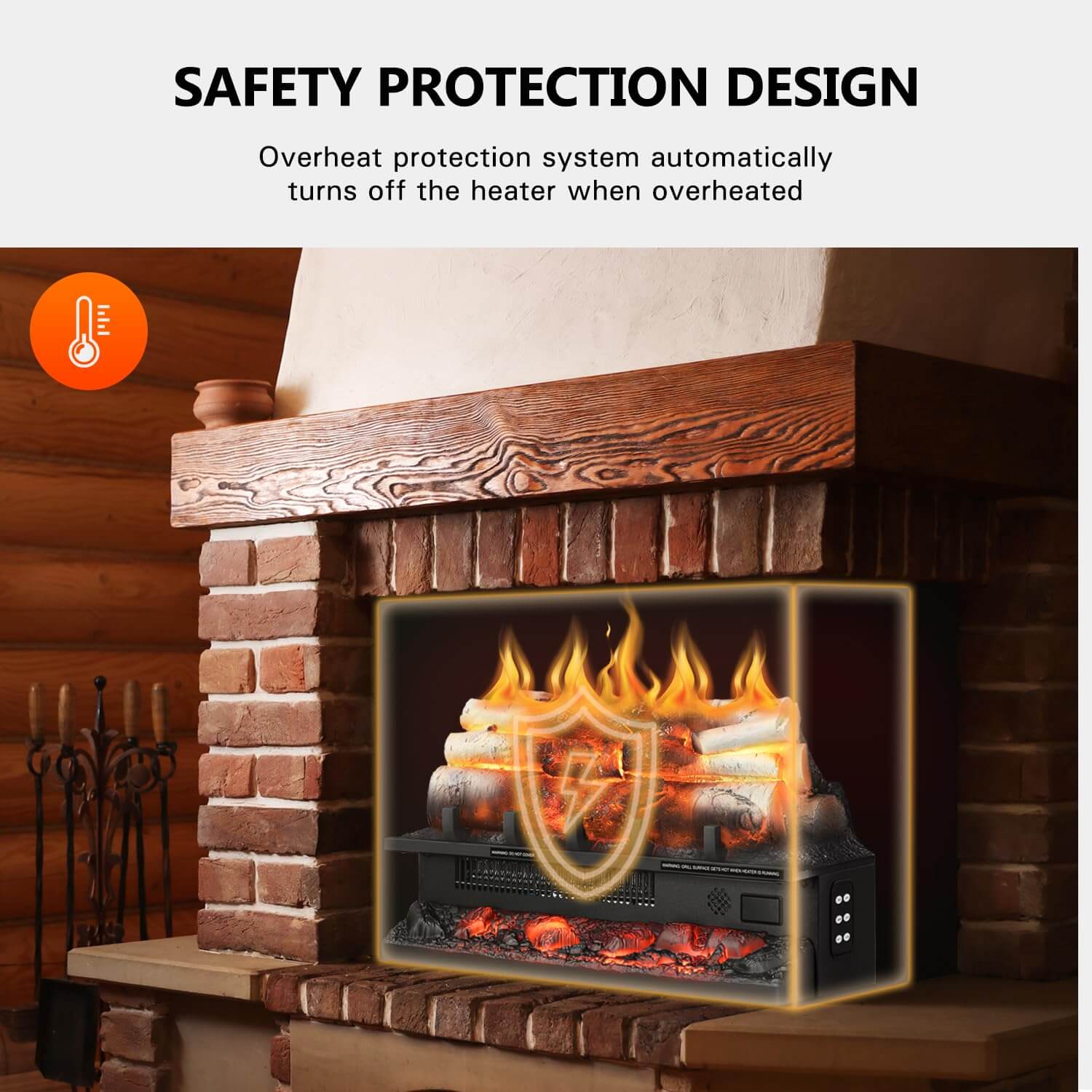 R.W.FLAME 20 Inch Electric Fireplace Log Heater with Crackling Sound and 5 Flame Brightness, 750W/1500W