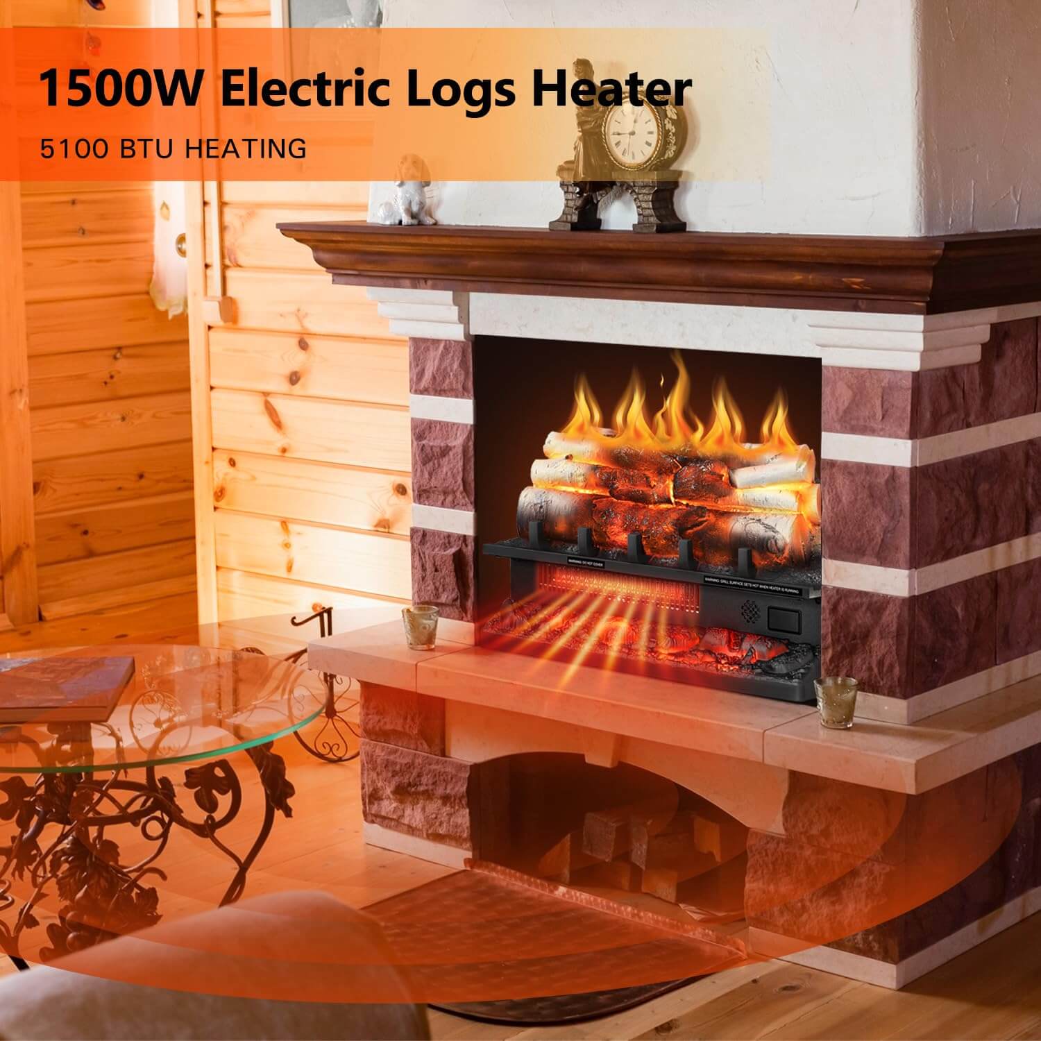 R.W.FLAME 20 Inch Electric Fireplace Log Heater with Crackling Sound and 5 Flame Brightness, 750W/1500W