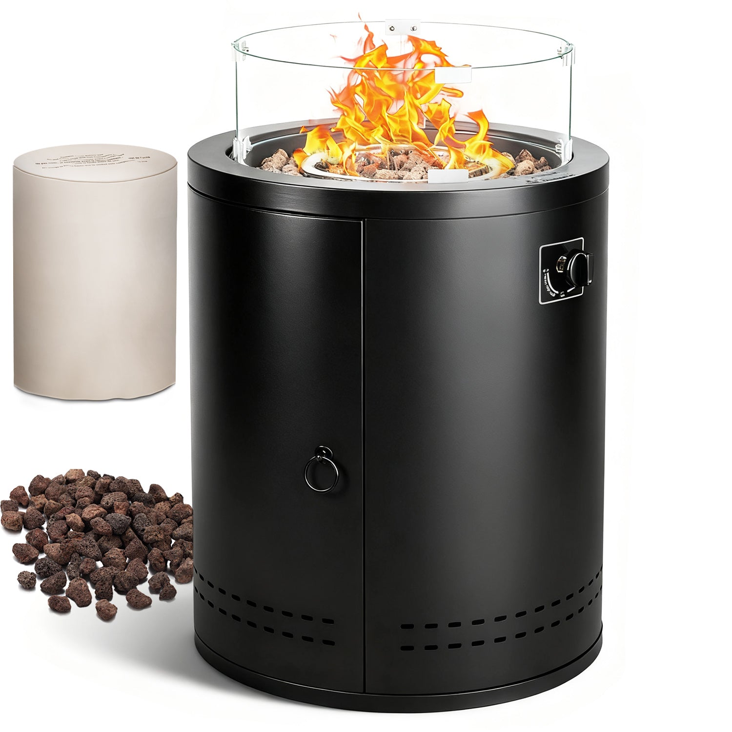 R.W.FLAME 20" 50000 BTU Smokeless Propane Fire Pit with Lava Rocks and Glass Wind Guard