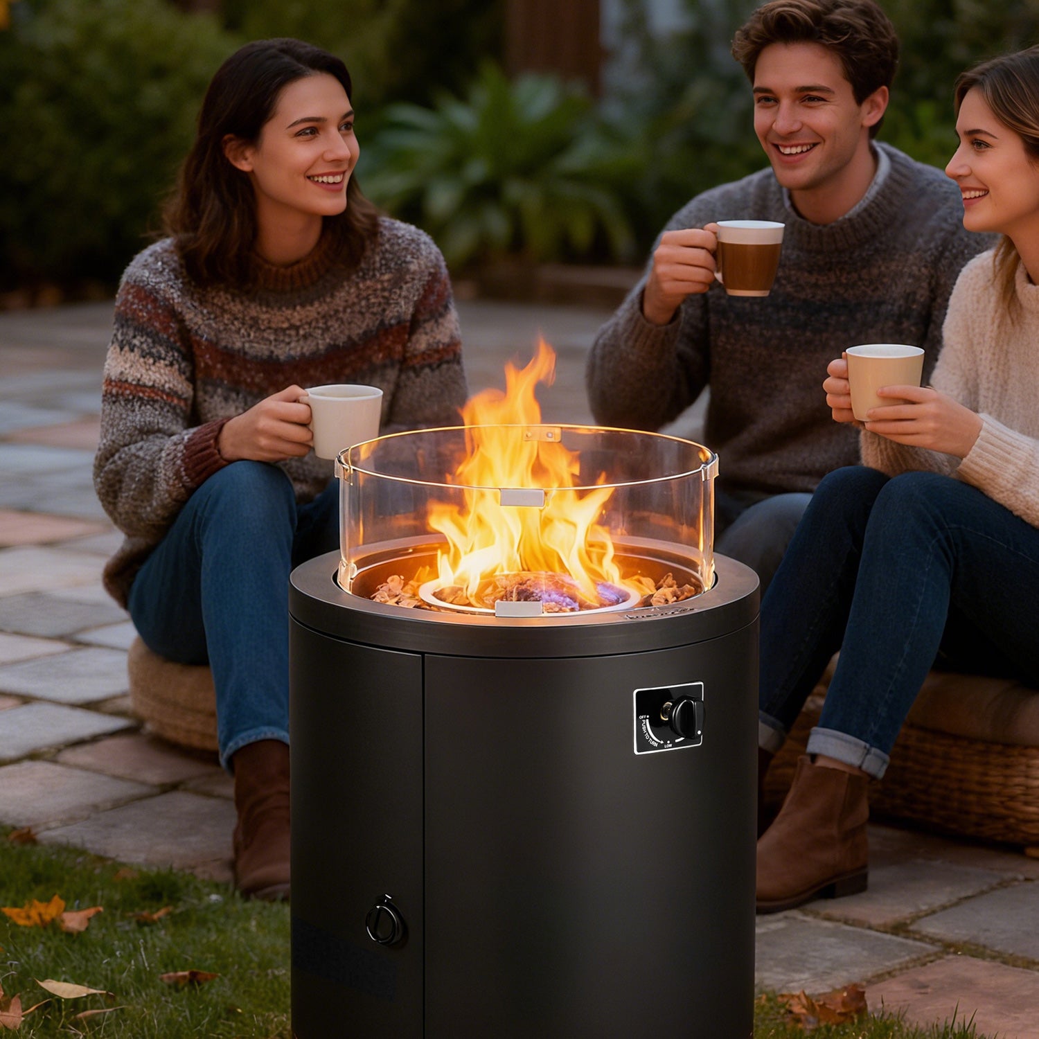 R.W.FLAME 20" 50000 BTU Smokeless Propane Fire Pit with Lava Rocks and Glass Wind Guard