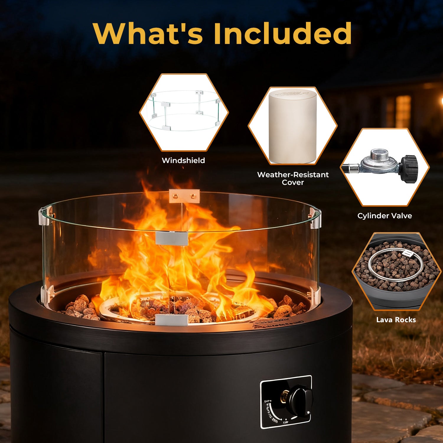 R.W.FLAME 20" 50000 BTU Smokeless Propane Fire Pit with Lava Rocks and Glass Wind Guard