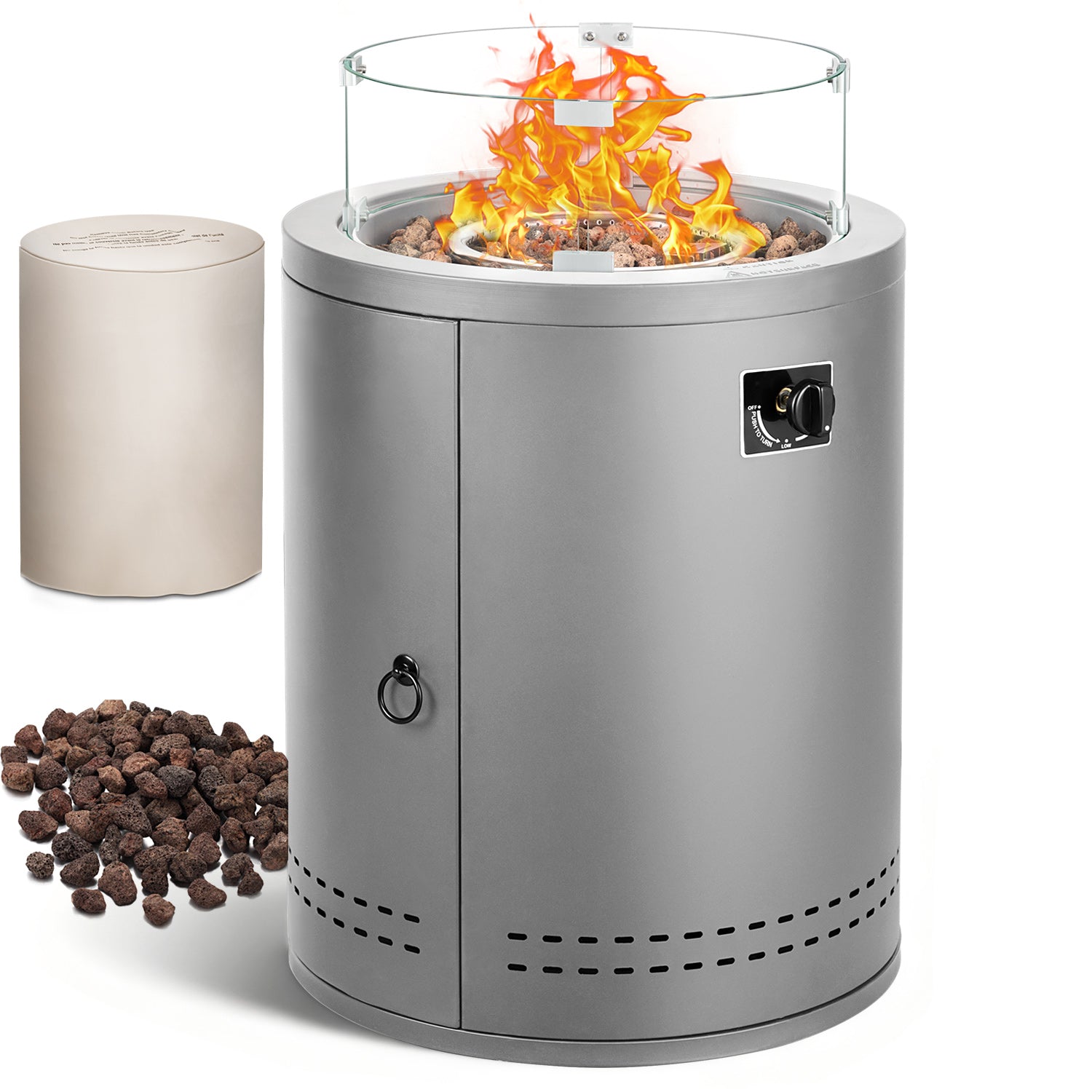 R.W.FLAME 20" 50000 BTU Smokeless Propane Fire Pit with Lava Rocks and Glass Wind Guard