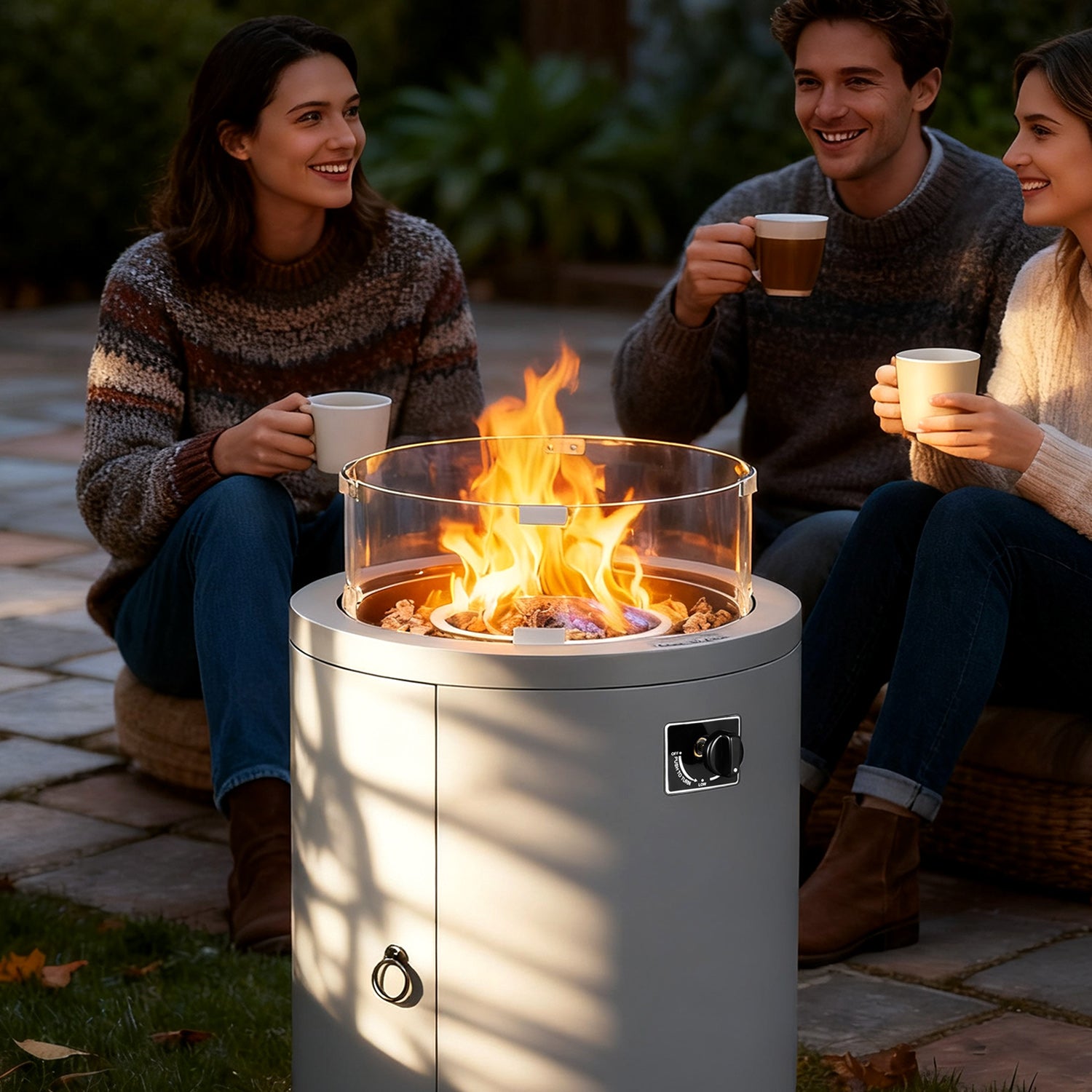 R.W.FLAME 20" 50000 BTU Smokeless Propane Fire Pit with Lava Rocks and Glass Wind Guard