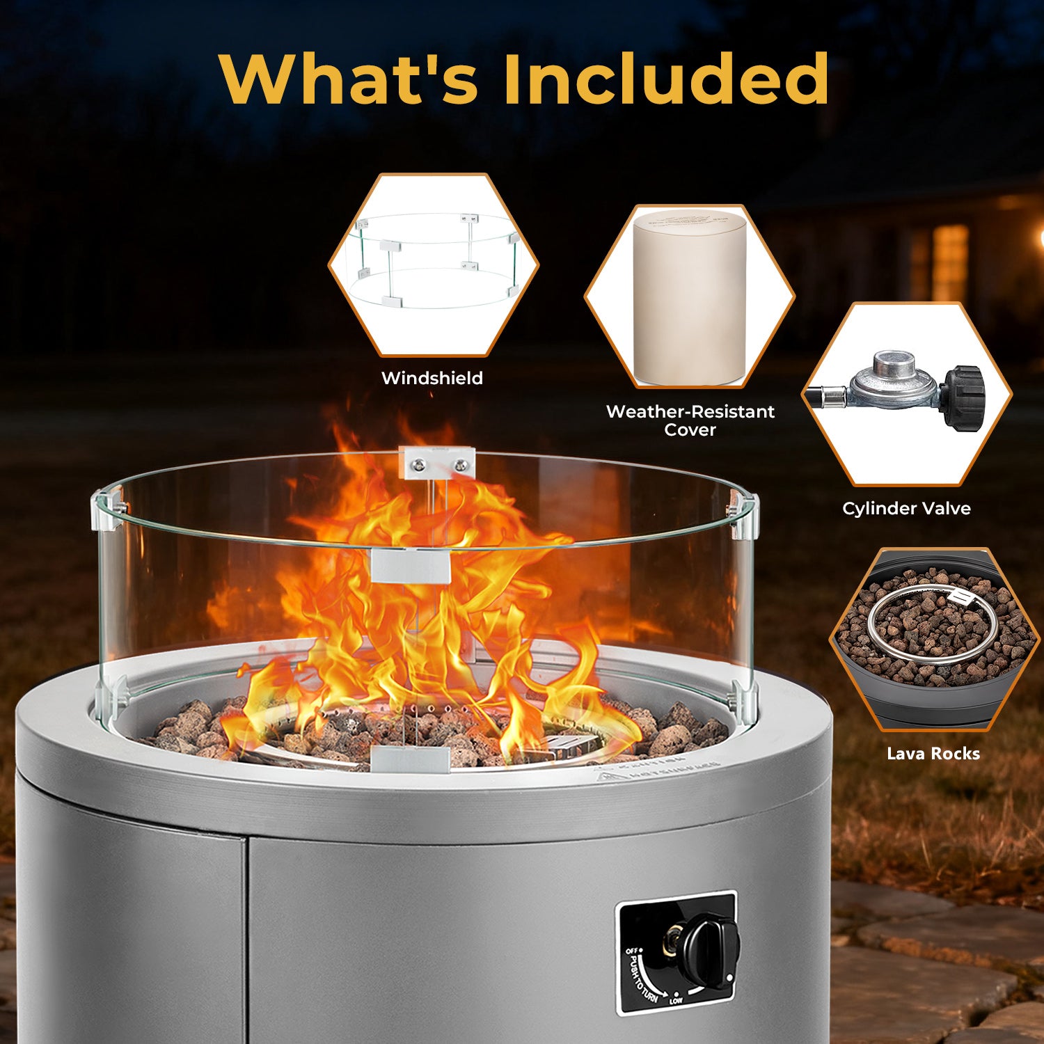 R.W.FLAME 20" 50000 BTU Smokeless Propane Fire Pit with Lava Rocks and Glass Wind Guard