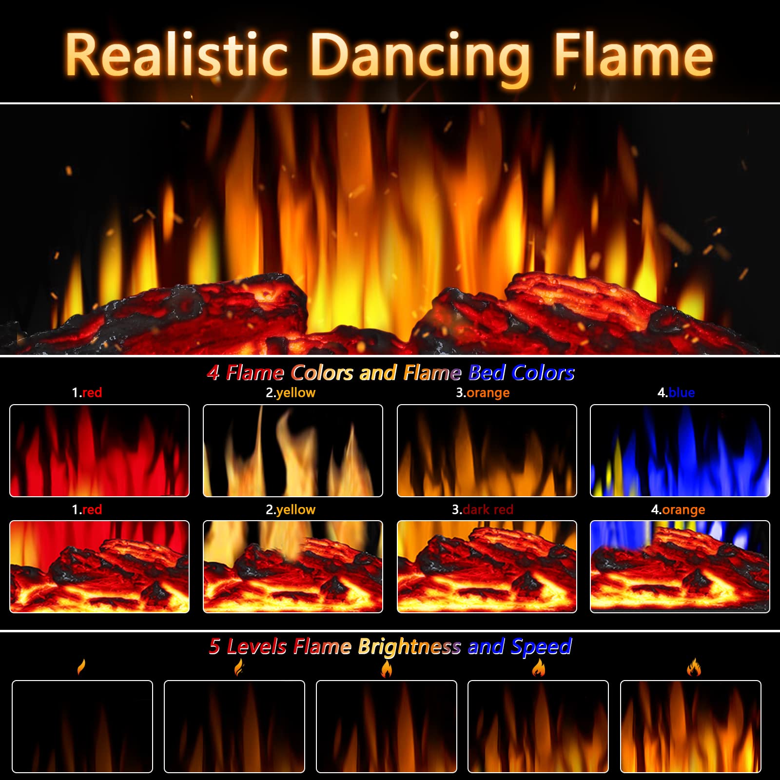 R.W.FLAME 24 Inch Electric Fireplace Stove Heater 1500W Infrared Fireplace Stove w/ 3D Realistic Flame