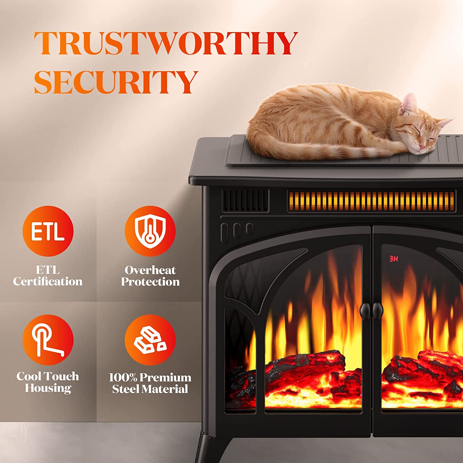 R.W.FLAME 24 Inch Electric Fireplace Heater with 4 Flame Effects and Log Set Colors, Heating Mode, Remote Control R.W.FLAME