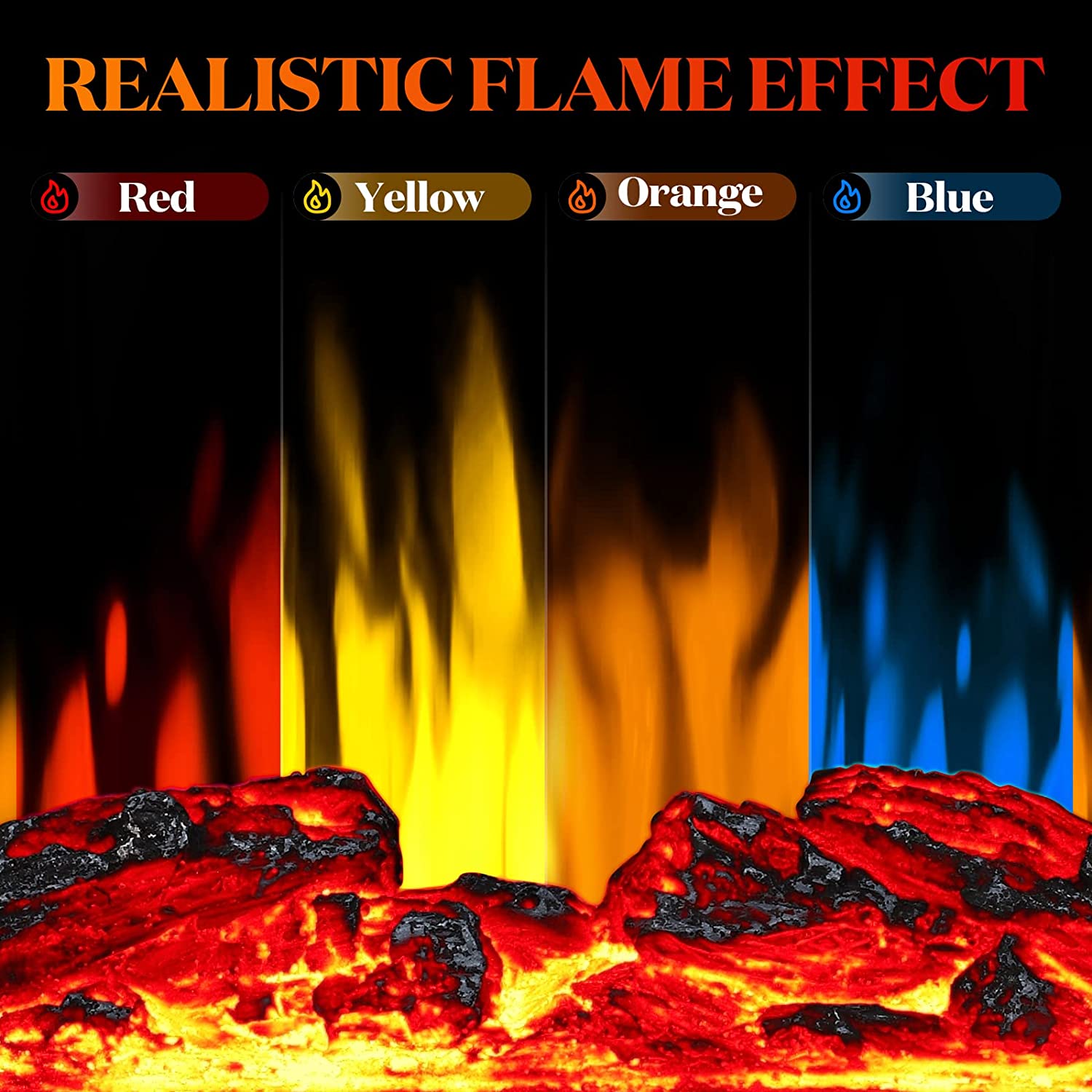 R.W.FLAME 24 Inch Electric Fireplace Heater with 4 Flame Effects and Log Set Colors, Heating Mode, Remote Control R.W.FLAME