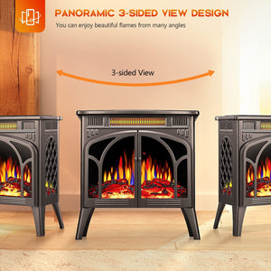 R.W.FLAME 24 Inch Electric Fireplace Heater with 4 Flame Effects and Log Set Colors, Heating Mode, Remote Control