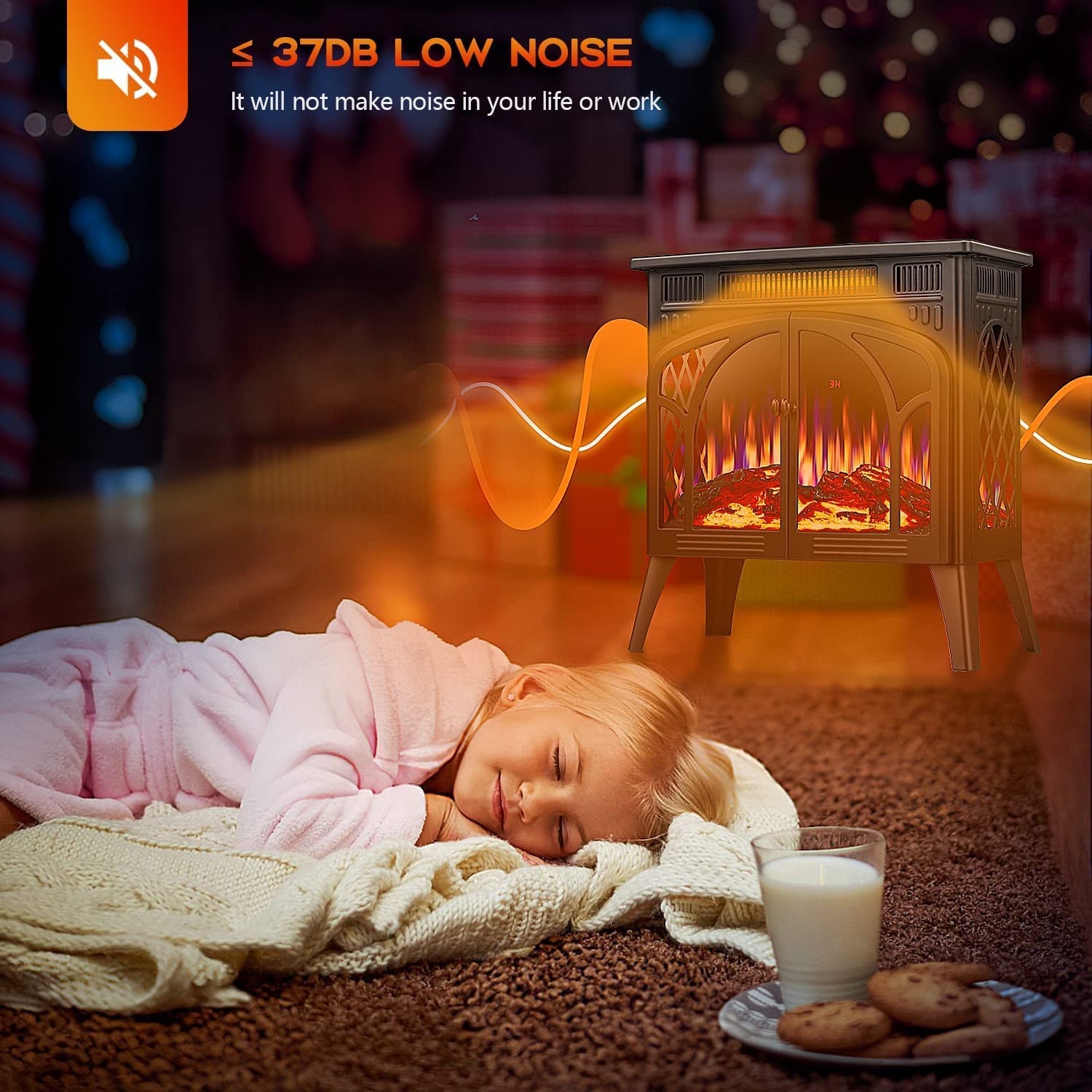 R.W.FLAME 24 Inch Electric Fireplace Heater with 4 Flame Effects and Log Set Colors, Heating Mode, Remote Control