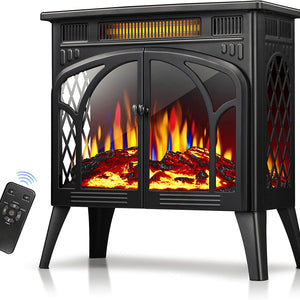 R.W.FLAME 24 Inch Electric Fireplace Heater with 4 Flame Effects and Log Set Colors, Heating Mode, Remote Control