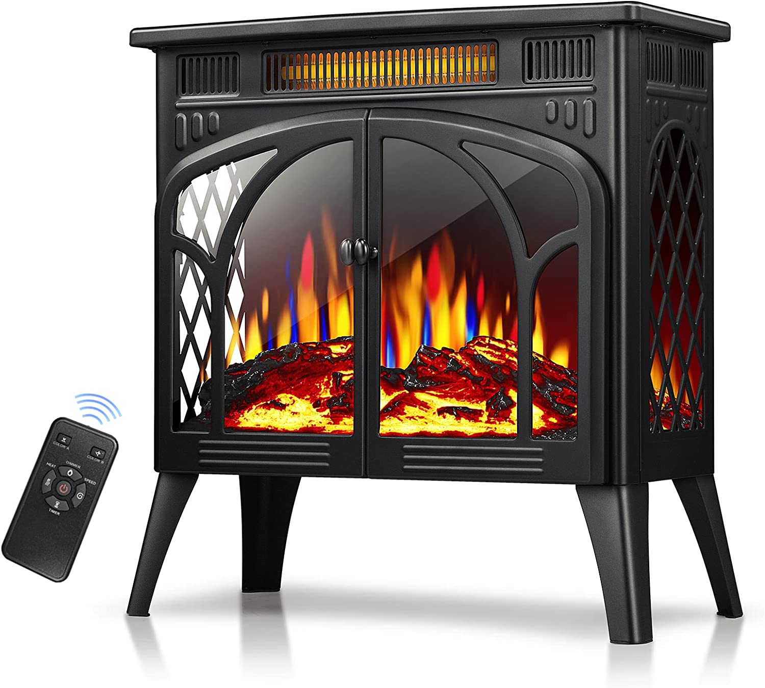 R.W.FLAME 24 Inch Electric Fireplace Heater with 4 Flame Effects and Log Set Colors, Heating Mode, Remote Control R.W.FLAME