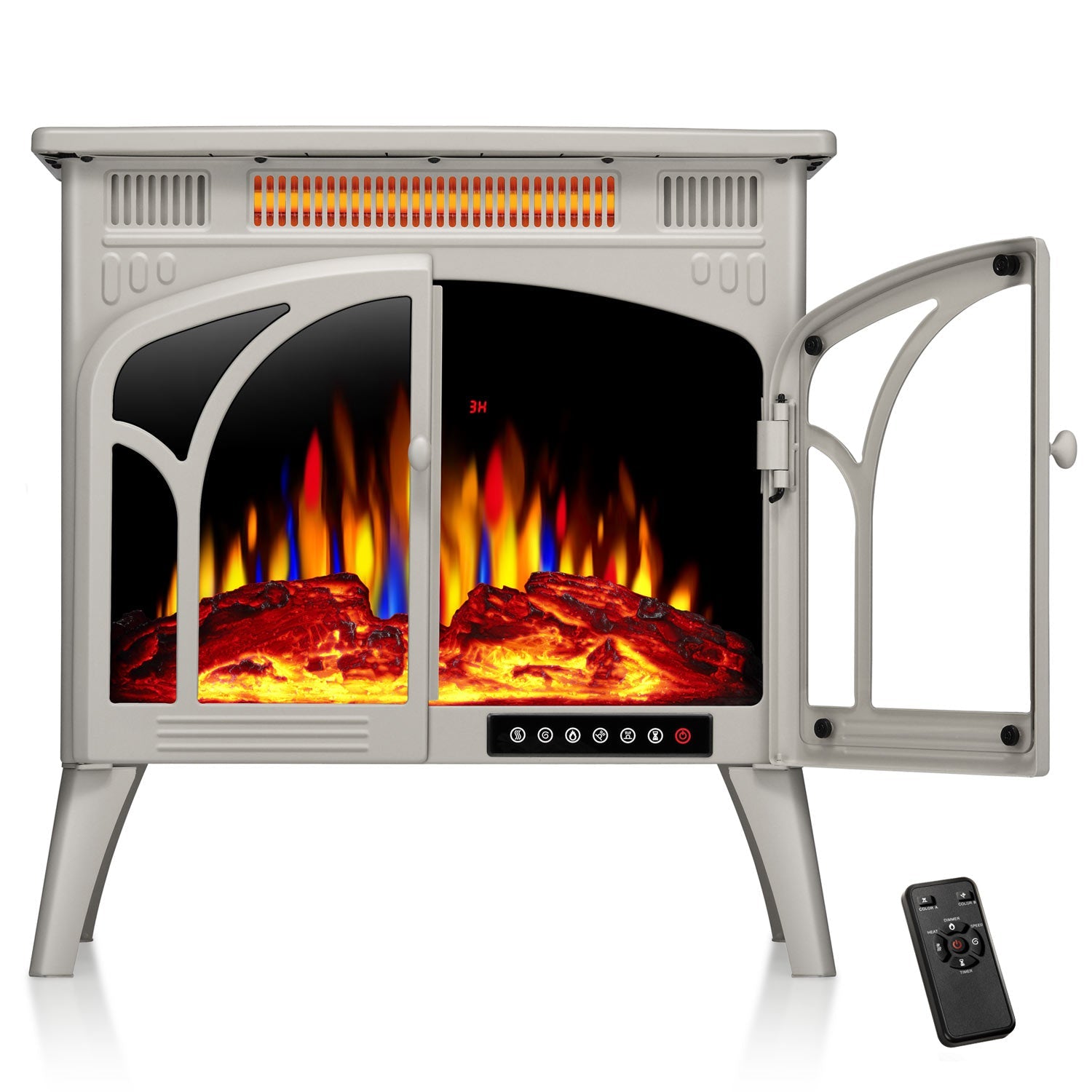 24 Inch Electric Fireplace Heater 4 Flame Effects Log Set Colors Heating Mode Remote Control