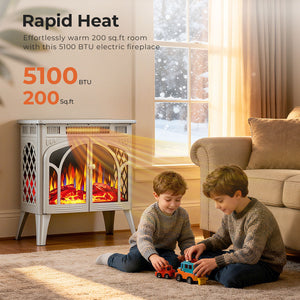 R.W.FLAME 24 Inch Electric Fireplace Heater with 4 Flame Effects and Log Set Colors, Heating Mode, Remote Control