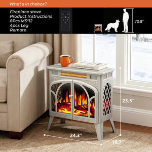 R.W.FLAME 24 Inch Electric Fireplace Heater with 4 Flame Effects and Log Set Colors, Heating Mode, Remote Control