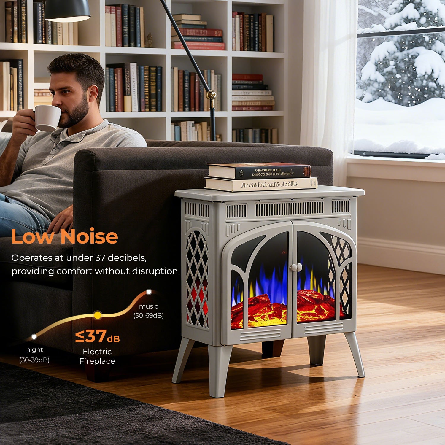 R.W.FLAME 24 Inch Electric Fireplace Heater with 4 Flame Effects and Log Set Colors, Heating Mode, Remote Control