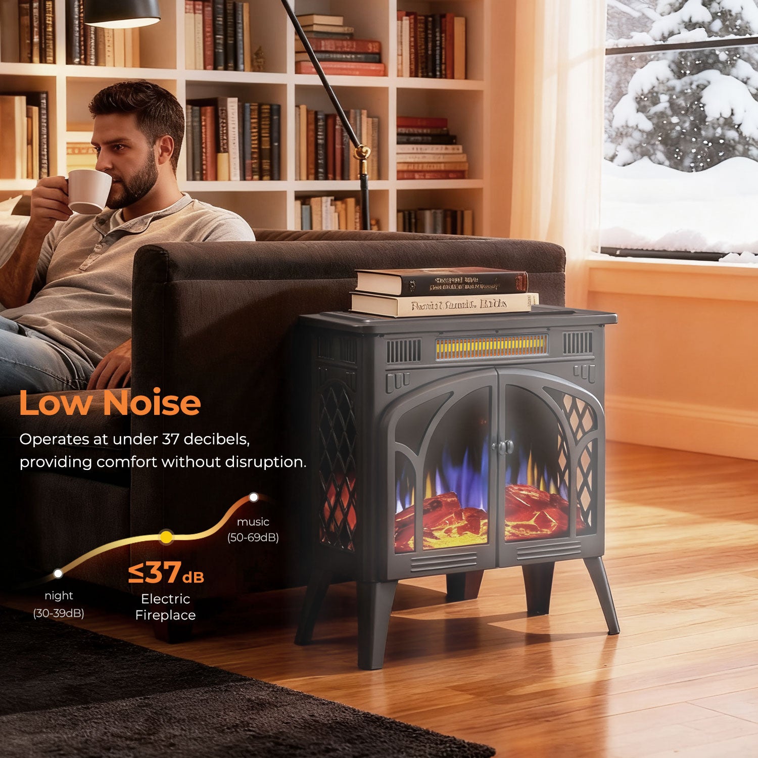 R.W.FLAME 24 Inch Electric Fireplace Heater with 4 Flame Effects and Log Set Colors, Heating Mode, Remote Control