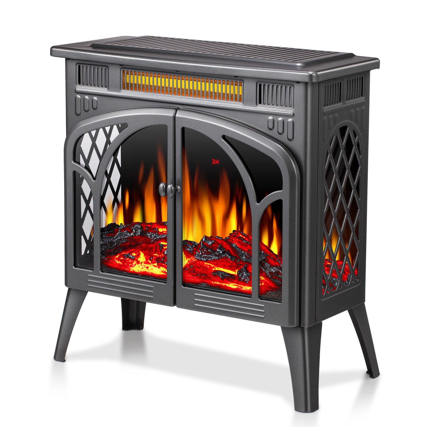R.W.FLAME 24 Inch Electric Fireplace Heater with 4 Flame Effects and Log Set Colors, Heating Mode, Remote Control