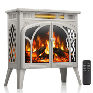 R.W.FLAME 24 Inch Freestanding Electric Fireplace Stove with Controllable 3D Flame, 4 Variable Flame and Log Colors