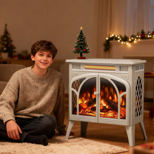 R.W.FLAME 24 Inch Freestanding Electric Fireplace Stove with Controllable 3D Flame, 4 Variable Flame and Log Colors