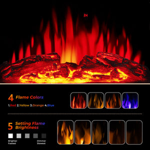 R.W.FLAME 24 Inch Freestanding Electric Fireplace Stove with Controllable 3D Flame, 4 Variable Flame and Log Colors
