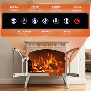 R.W.FLAME 24 Inch Freestanding Electric Fireplace Stove with Controllable 3D Flame, 4 Variable Flame and Log Colors