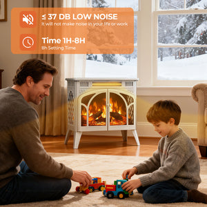 R.W.FLAME 24 Inch Freestanding Electric Fireplace Stove with Controllable 3D Flame, 4 Variable Flame and Log Colors