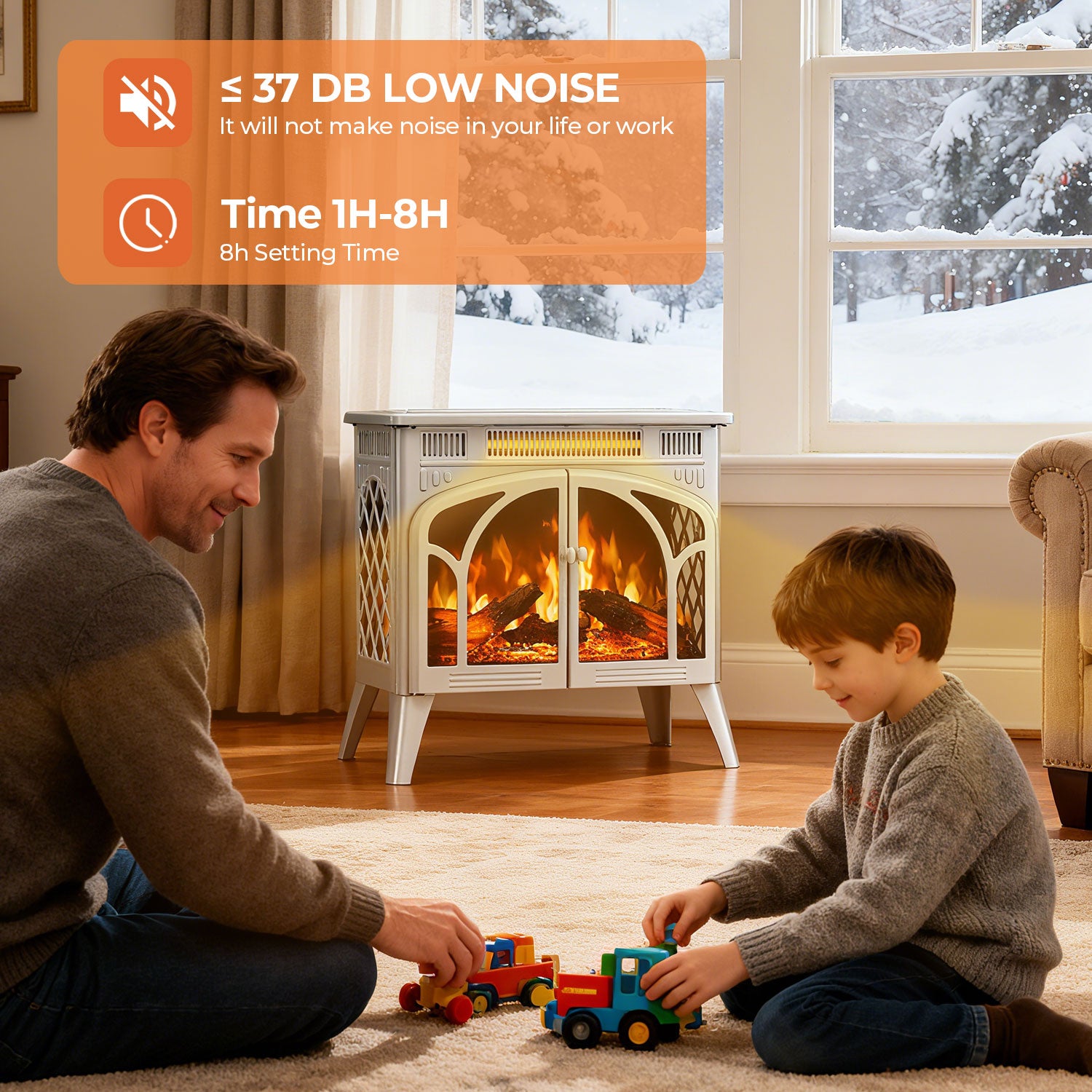 R.W.FLAME 24 Inch Freestanding Electric Fireplace Stove with Controllable 3D Flame, 4 Variable Flame and Log Colors