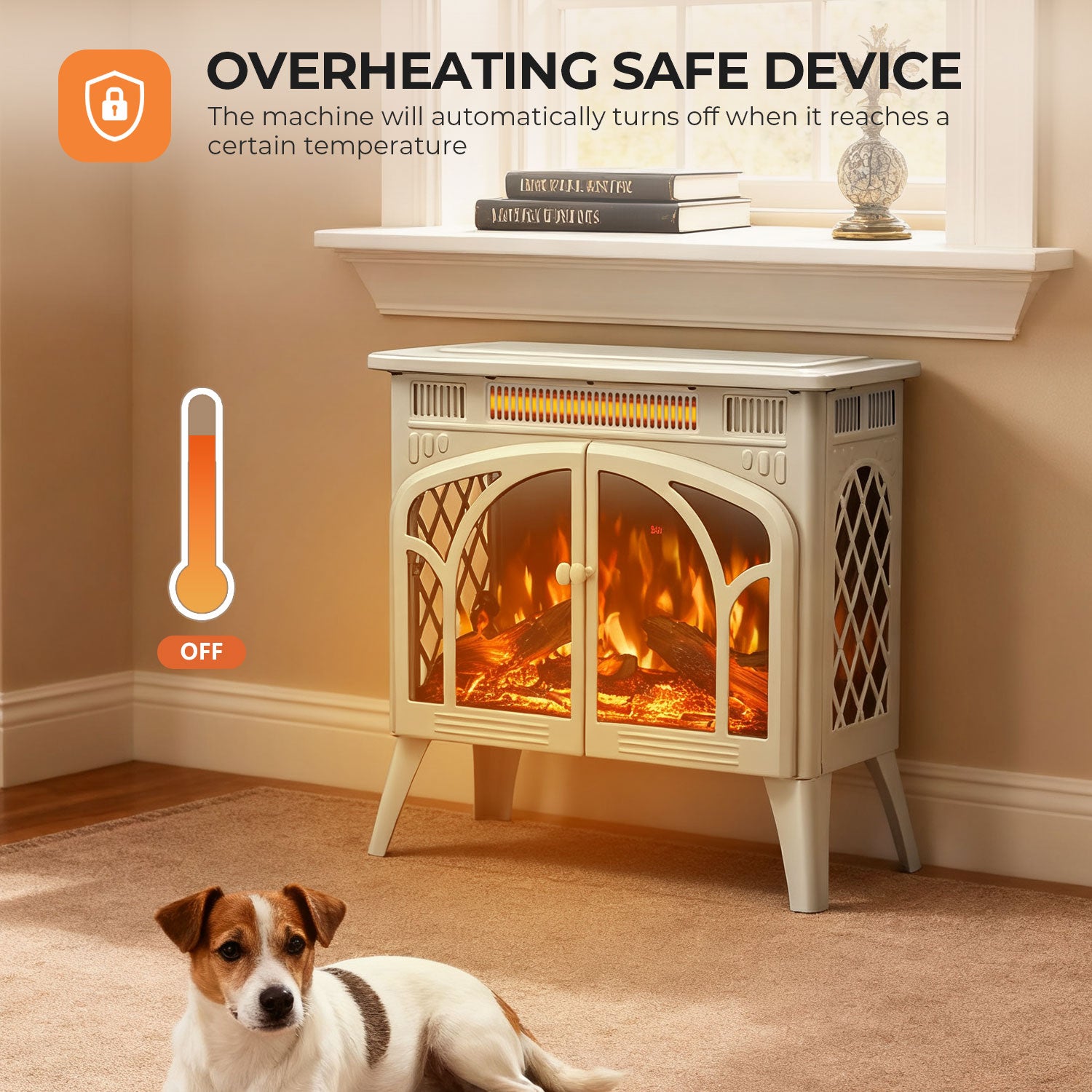 R.W.FLAME 24 Inch Freestanding Electric Fireplace Stove with Controllable 3D Flame, 4 Variable Flame and Log Colors