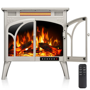 R.W.FLAME 24 Inch Freestanding Electric Fireplace Stove with Controllable 3D Flame, 4 Variable Flame and Log Colors