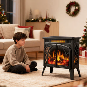 R.W.FLAME 24 Inch Freestanding Electric Fireplace Stove with Controllable 3D Flame, 4 Variable Flame and Log Colors