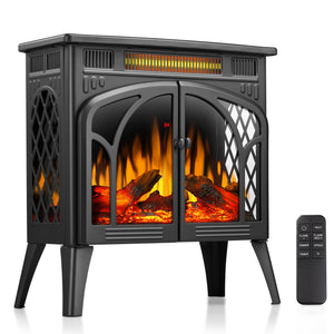 R.W.FLAME 24 Inch Freestanding Electric Fireplace Stove with Controllable 3D Flame, 4 Variable Flame and Log Colors