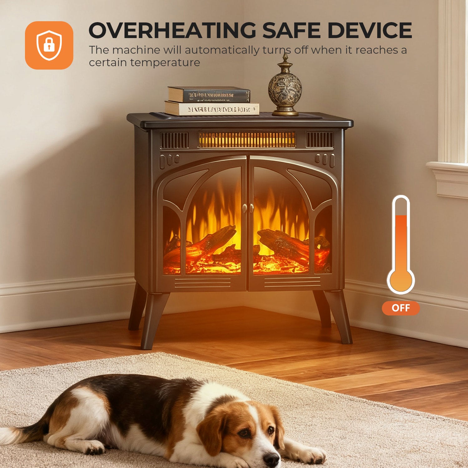 R.W.FLAME 24 Inch Freestanding Electric Fireplace Stove with Controllable 3D Flame, 4 Variable Flame and Log Colors