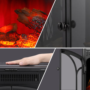 R.W.FLAME 24 Inch Freestanding Electric Fireplace Stove with Controllable 3D Flame, 4 Variable Flame and Log Colors