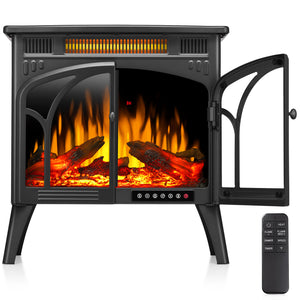 R.W.FLAME 24 Inch Freestanding Electric Fireplace Stove with Controllable 3D Flame, 4 Variable Flame and Log Colors
