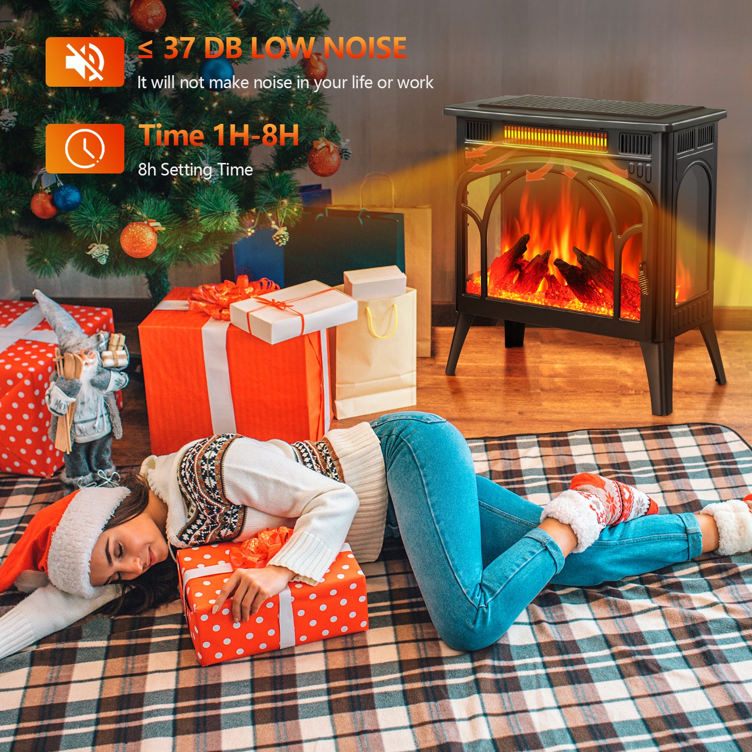 R.W.FLAME Electric Fireplace Heater 25" with 3D Realistic Flame Effect and Different Flame Color, 500W/1500W