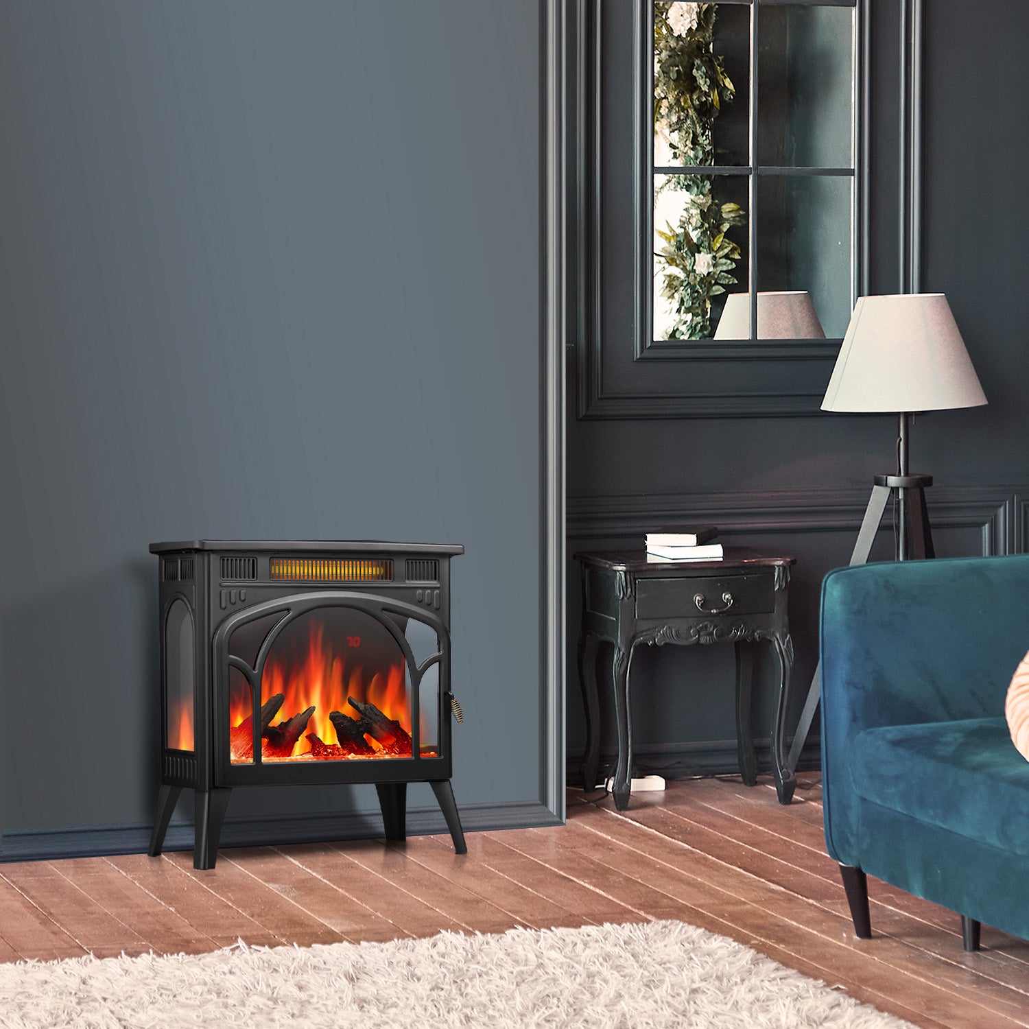 R.W.FLAME Electric Fireplace Heater 25" with 3D Realistic Flame Effect and Different Flame Color, 500W/1500W