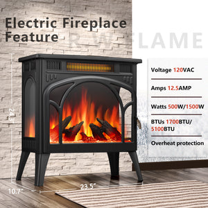 R.W.FLAME Electric Fireplace Heater 25" with 3D Realistic Flame Effect and Different Flame Color, 500W/1500W