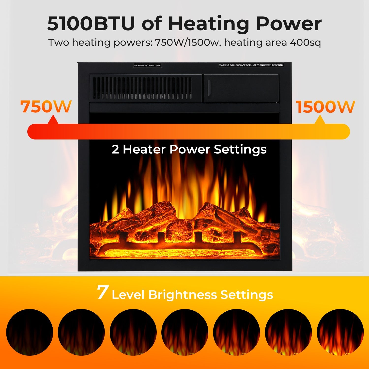 R.W.FLAME 26“ Mantel Electric Fireplace Stove Heater with Remote Control and 7 Flame Brightness R.W.FLAME